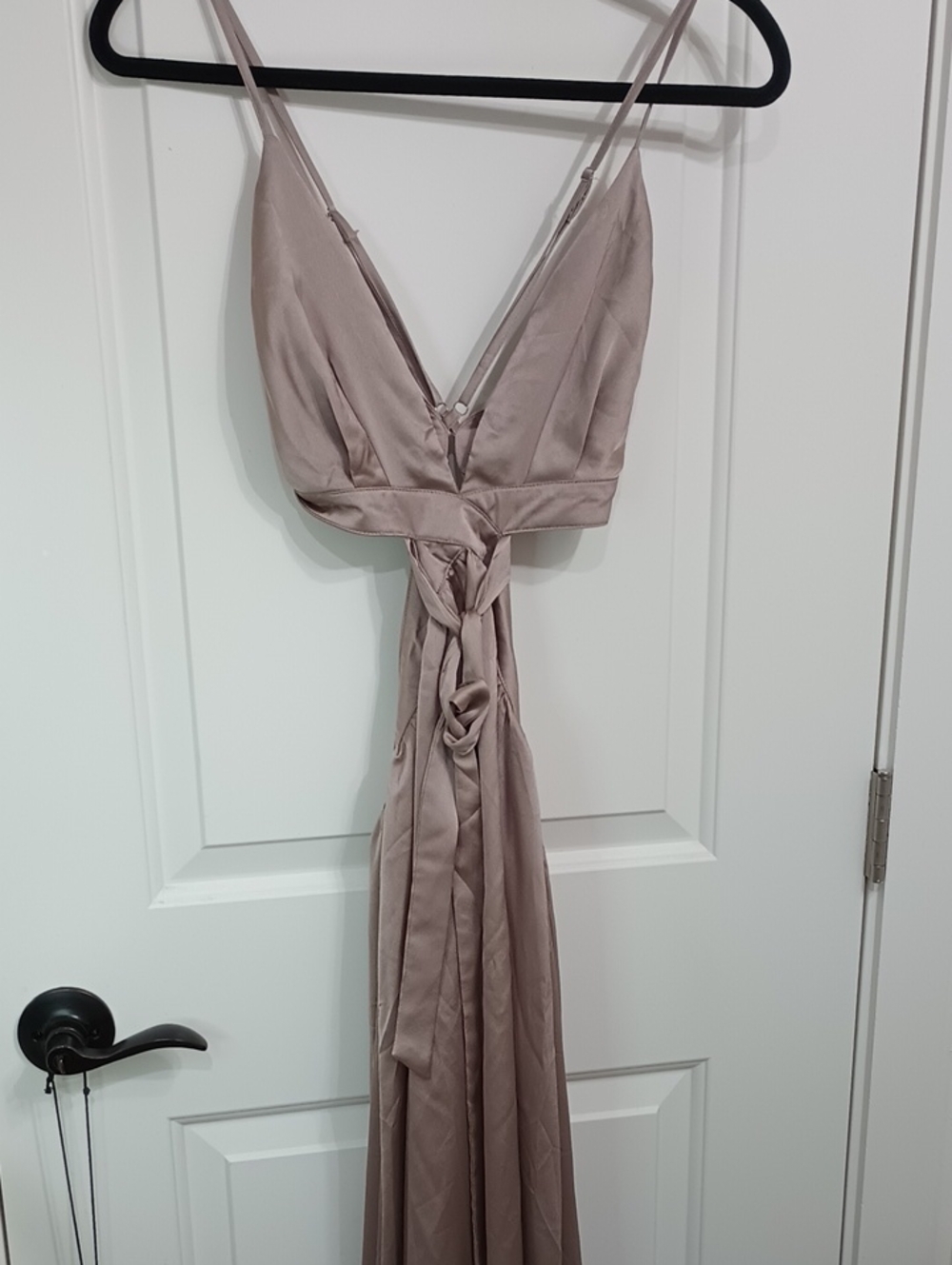 Silky Taupe Strappy Maxi Dress